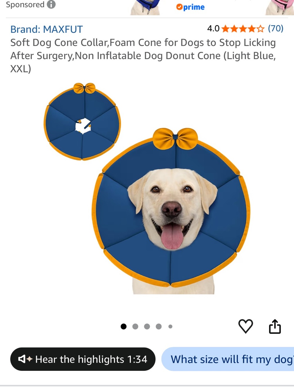 Soft Donut Recovery Collar for Dogs - Blue with Orange Trim